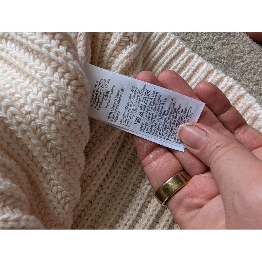 J. Crew Heritage Cotton Fisherman Crewneck Sweater Cream Ribbed Crop- Small